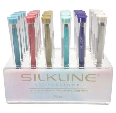 SILKLINE DOUBLE-SIDED TWEEZERS DISPLAY 24PCS